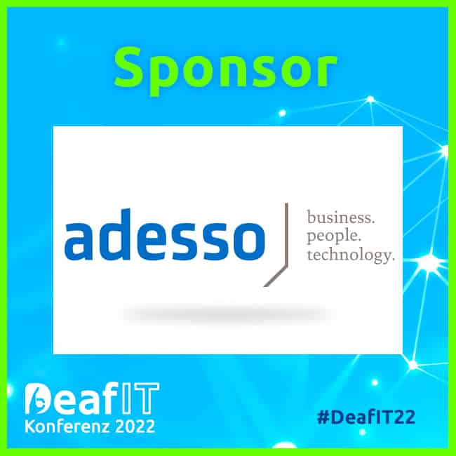 Sponsor Logo adesso SE, DeafIT Konferenz 2022, #DeafIT22