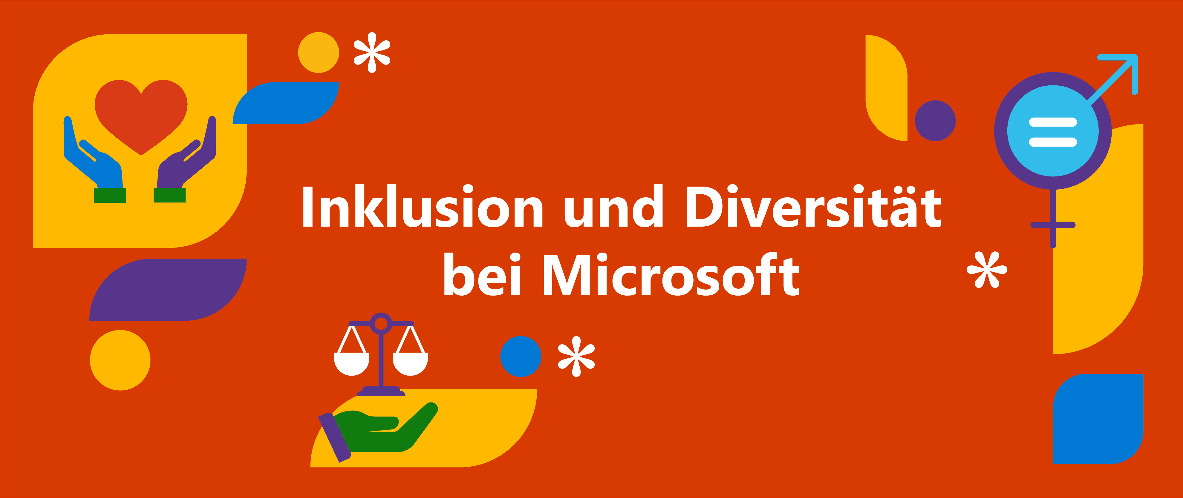 Eine Grafik mit dem Text "Inklusion und Diversität bei Microsoft" auf einem roten Hintergrund