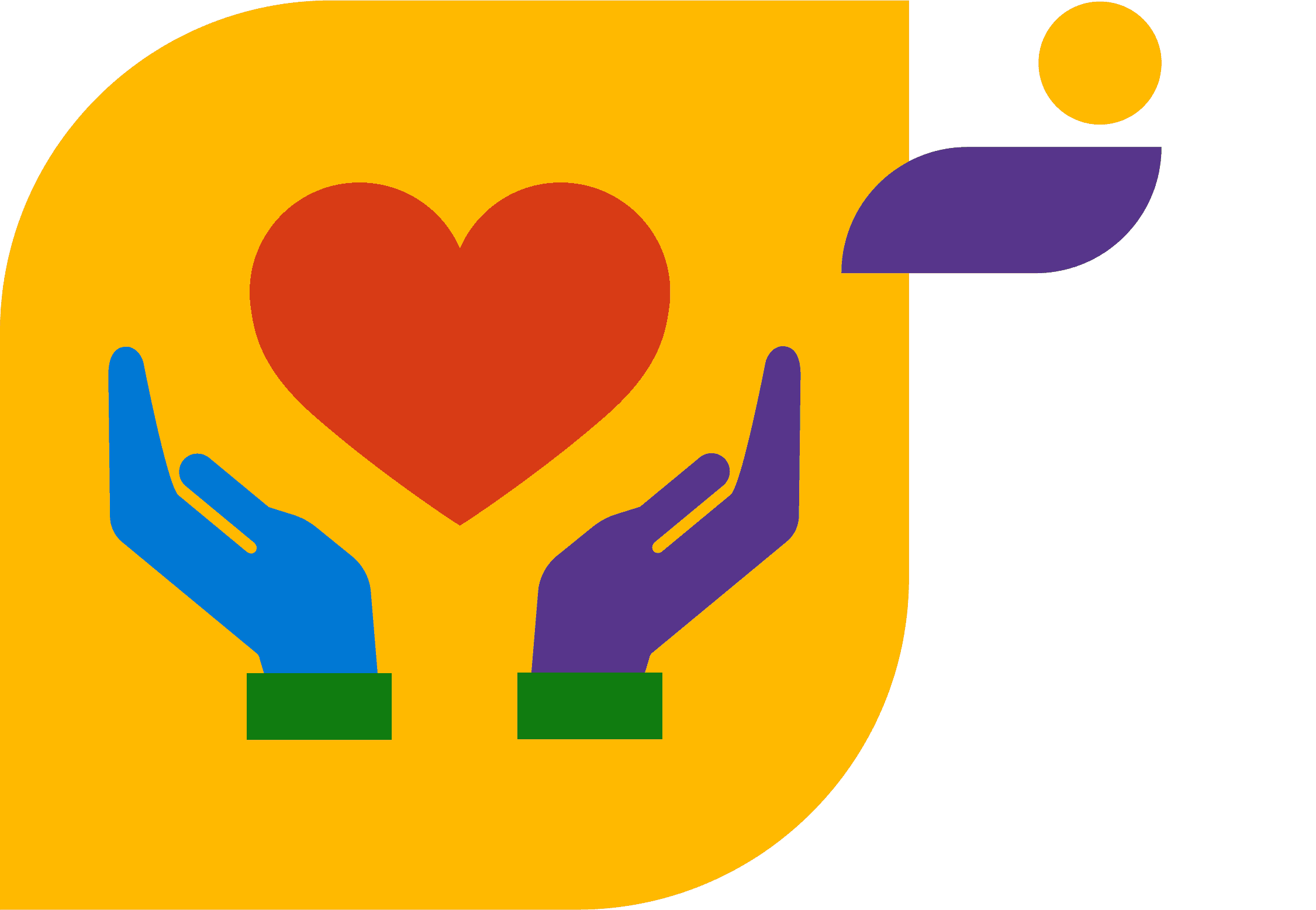 Eine Grafik mit einem orangenen Hintergrud auf dem zwei Hände gezeigt werden die ein Herz halten.